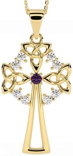 Diamond Alexandrite Gold Silver Celtic Cross Trinity Knot Necklace