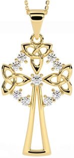 Diamond Gold Silver Celtic Cross Trinity Knot Necklace