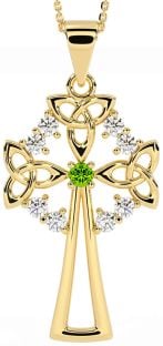 Diamond Peridot Gold Silver Celtic Cross Trinity Knot Necklace