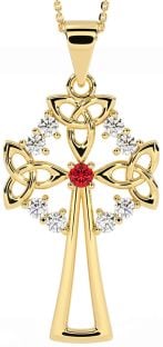 Diamond Ruby Gold Silver Celtic Cross Trinity Knot Necklace