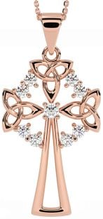 Diamond Rose Gold Celtic Cross Trinity Knot Necklace