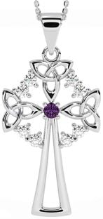 Diamond Alexandrite Silver Celtic Cross Trinity Knot Necklace