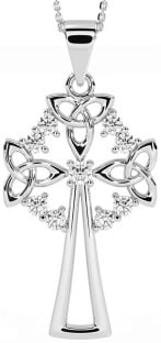 Diamond Silver Celtic Cross Trinity Knot Necklace