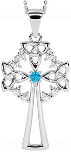 Diamond Topaz Silver Celtic Cross Trinity Knot Necklace