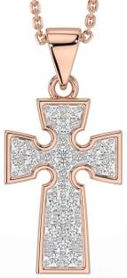 Diamond Rose Gold Silver Celtic Cross Necklace