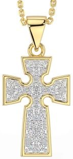 Diamond Gold Silver Celtic Cross Necklace