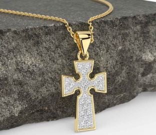 Diamond Gold Silver Celtic Cross Necklace