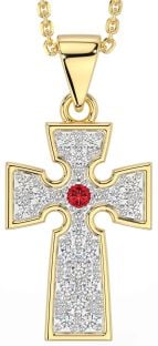 Diamond Ruby Gold Silver Celtic Cross Necklace