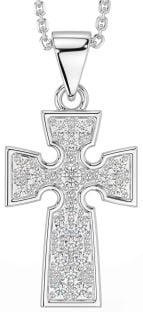 Diamond Silver Celtic Cross Necklace