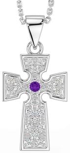 Diamond Amethyst White Gold Celtic Cross Necklace