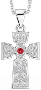 Diamond Ruby White Gold Celtic Cross Necklace