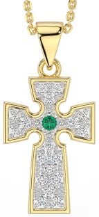 Diamond Emerald Gold Celtic Cross Necklace