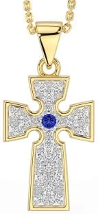 Diamond Sapphire Gold Celtic Cross Necklace