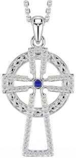 Ladies Sapphire Silver Celtic Trinity knot Ring 