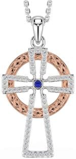 Ladies Sapphire Silver Celtic Trinity knot Ring 