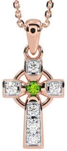 Diamond Peridot Rose Gold Silver Celtic Cross Necklace