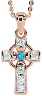 Diamond Topaz Rose Gold Silver Celtic Cross Necklace