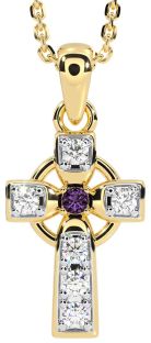 Diamond Alexandrite Gold Silver Celtic Cross Necklace