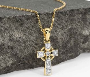 Diamond Gold Silver Celtic Cross Necklace