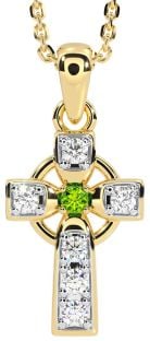 Diamond Peridot Gold Silver Celtic Cross Necklace