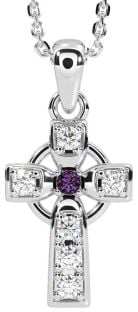 Diamond Alexandrite Silver Celtic Cross Necklace