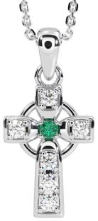 Diamond Emerald Silver Celtic Cross Necklace