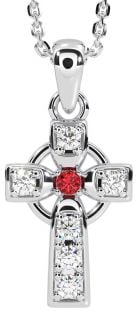 Diamond Ruby Silver Celtic Cross Necklace