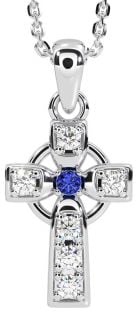 Diamond Sapphire Silver Celtic Cross Necklace