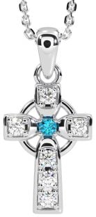 Diamond Topaz Silver Celtic Cross Necklace