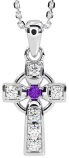 Diamond Amethyst White Gold Celtic Cross Necklace