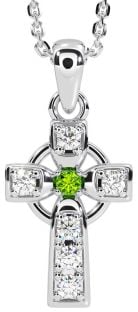 Diamond Peridot White Gold Celtic Cross Necklace