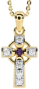 Diamond Alexandrite Gold Celtic Cross Necklace