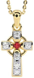 Diamond Ruby Gold Celtic Cross Necklace