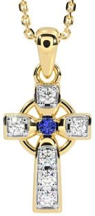 Diamond Sapphire Gold Celtic Cross Necklace