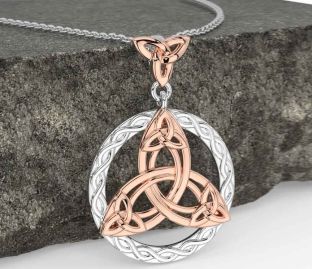 Rose Gold Silver Celtic Trinity Knot Necklace