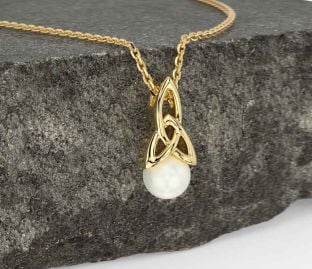 Gold Silver Celtic Trinity Knot Pearl Necklace