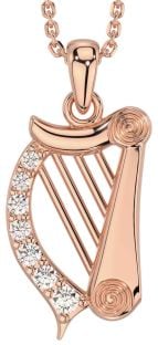 Diamond Rose Gold Silver Celtic Irish harp Necklace