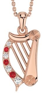 Diamond Ruby Rose Gold Silver Celtic Irish harp Necklace