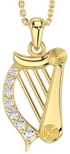 Diamond Gold Silver Celtic Irish harp Necklace