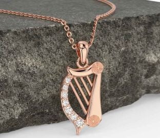 Diamond Rose Gold Celtic Irish harp Necklace