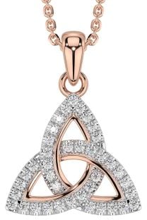 Diamond Rose Gold Silver Celtic Trinity Knot Necklace