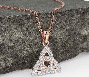 Diamond Rose Gold Silver Celtic Trinity Knot Necklace