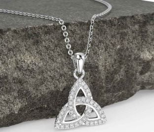 Diamond Silver Celtic Trinity Knot Necklace