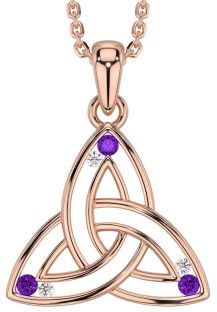 Diamond Amethyst Rose Gold Silver Celtic Trinity Knot Necklace