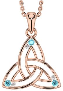 Diamond Aquamarine Rose Gold Silver Celtic Trinity Knot Necklace