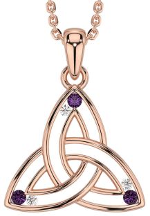 Diamond Alexandrite Rose Gold Silver Celtic Trinity Knot Necklace