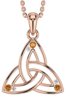 Diamond Citrine Rose Gold Silver Celtic Trinity Knot Necklace