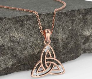 Diamond Rose Gold Silver Celtic Trinity Knot Necklace