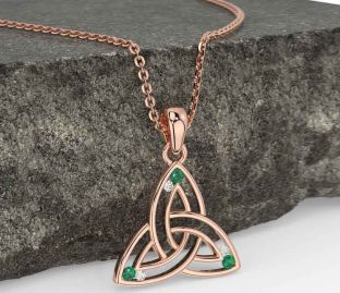 Diamond Emerald Rose Gold Silver Celtic Trinity Knot Necklace