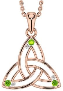 Diamond Peridot Rose Gold Silver Celtic Trinity Knot Necklace